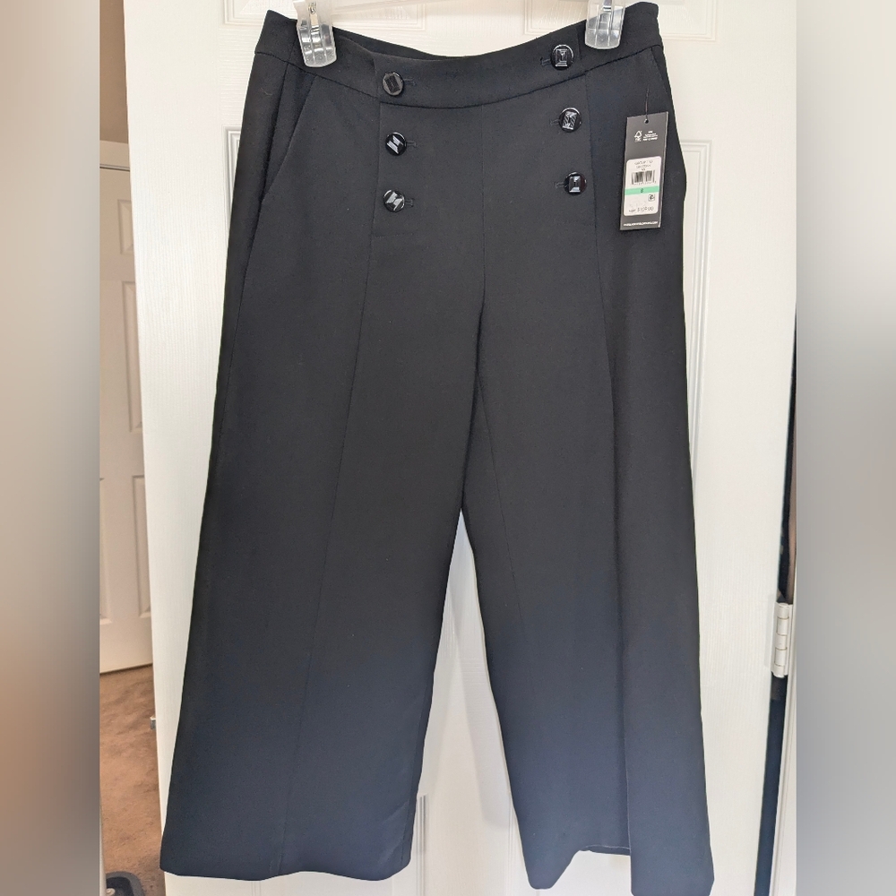 NWT Karl Lagerfeld Paris Sailor Dress Pants Black Buttons Elegant Pockets Sz 8